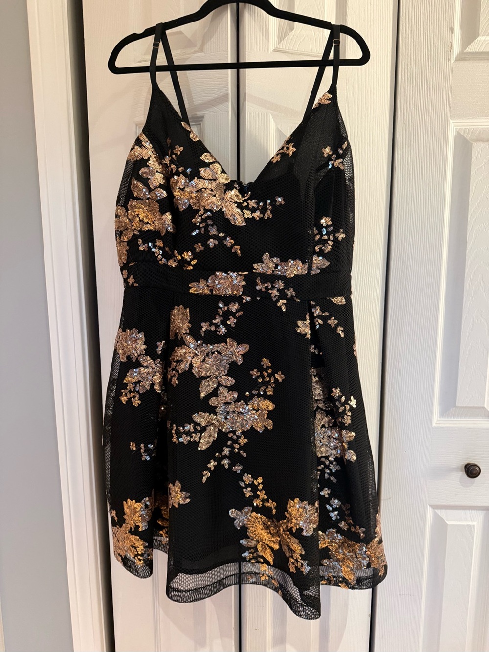 Fashion Nova Farrah Fit And Flare Mini Dress Black With Gold Floral Sequined